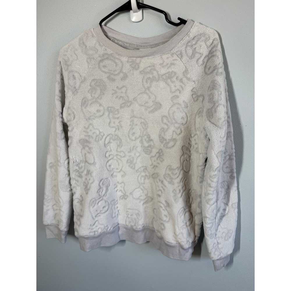 Peanuts Sweatshirt Size S Light Gray Snoopy Woodstock Embossed Fleece Cozy Soft